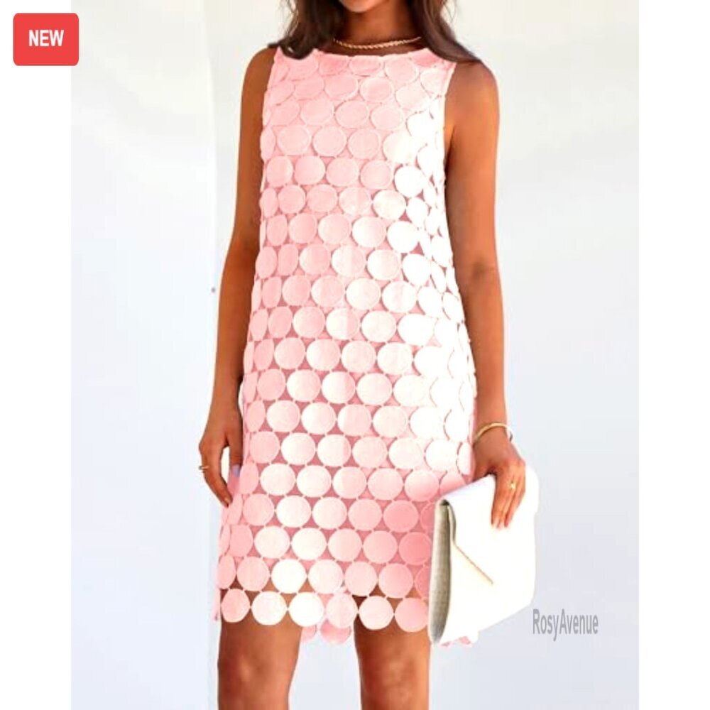 Sleeveless Mini Dress with Circle Embroidery, Hollow Out Back, Lightweight - Picture 5 of 6